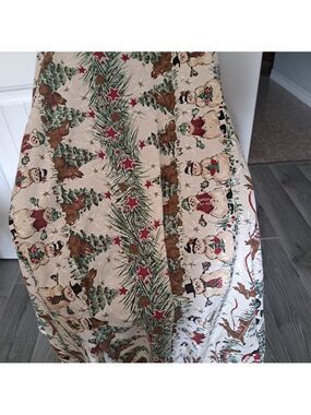 Hand painted organic cotton fabric Christmas Winter Santa Snowmen HOLIDAY craft